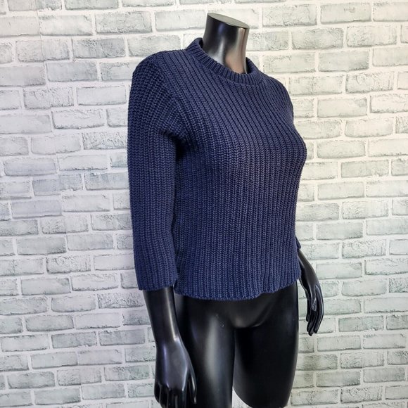 Vintage 90s Y2K Rampage USA M Navy Blue‎ Chunky Knit Crop 3/4 Sleeve Sweater - Picture 3 of 6